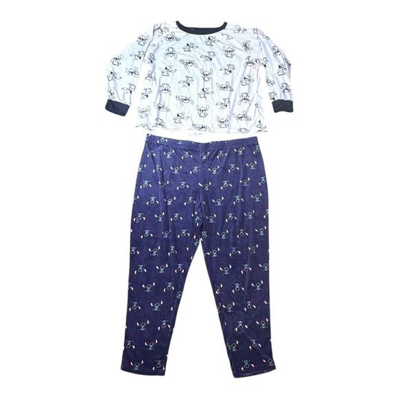 Disney Womens Sleepwear Set Lilo and Stitch Print XL Top & Bottom Blue & White - Picture 2 of 6